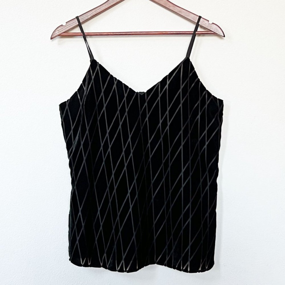 Ann Taylor Black Diamond Argyle Pattern Velvet Drapey Cami Top Small S $80 Lined - Picture 11 of 14